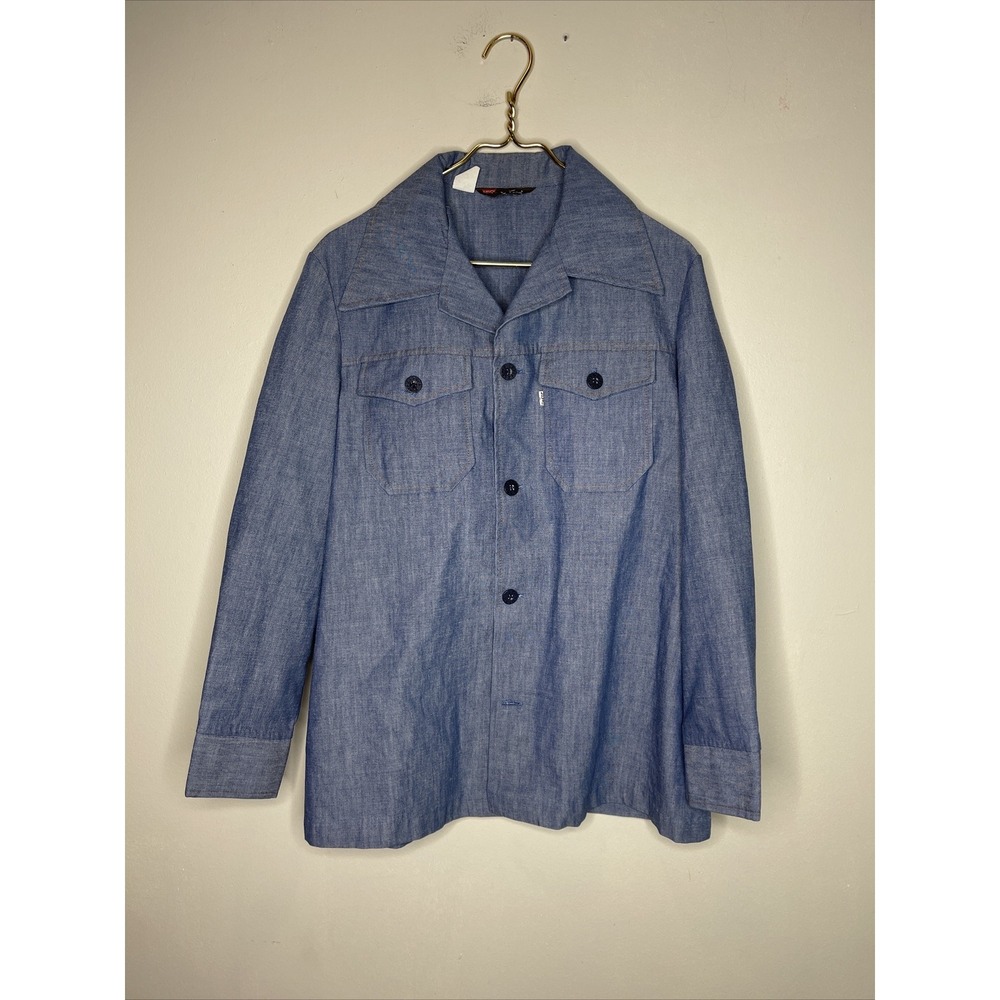 Vintage 1970's Levis White Tab Chambray Western Shirt Shacket Medium M